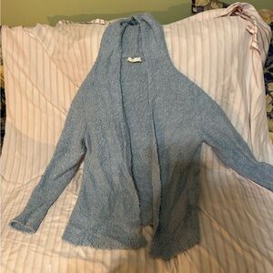 Cozy Blue Hooded Women's Open Cardigan Sweater